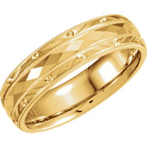 14k Yellow Gold Diamond-Cut Design 6mm Comfort-Fit Milgrain Band
