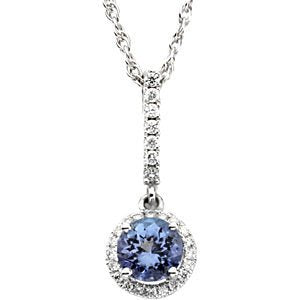 14k White Gold Tanzanite and Diamond Halo Dangle Pendant