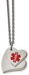 Stainless Steel Heart Medical Pendant Necklace, 18"