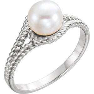 White Freshwater Cultured Pearl Rope Ring, Rhodium-Plated 14k White Gold (7-7.5 mm)