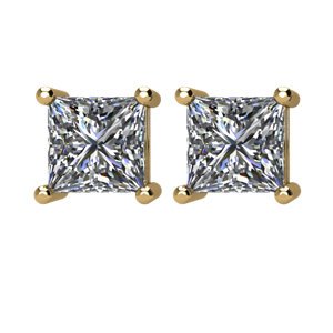 2 Ct 14k Yellow Gold Princess Cut Diamond Stud Earrings (2.00 Cttw, GH Color, I1 Clarity)
