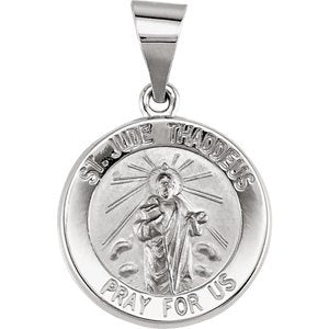 14k White Gold Round Hollow St. Jude Medal (14.75 MM)