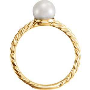 White Freshwater Cultured Pearl Rope-Trim Ring, 14k Yellow Gold (6.50-7.00mm)