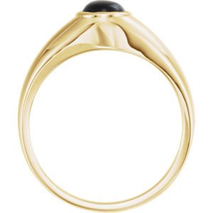 Men's Oval Onyx Cabochon Belcher Ring, 14k Yellow Gold