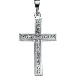 Teens 14k White Gold Square Christian Cross Pendant wth Engraved Florian Cross Pattern