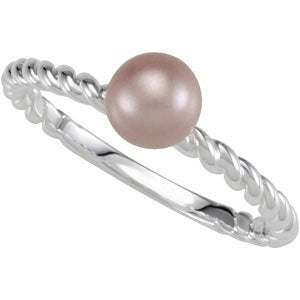 Imitation Pearl Rope Trimmed Stacking Ring, Sterling Silver, Size 7 (6MM)