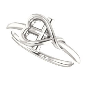 Girl's Cross with Heart Sterling Silver Youth Ring