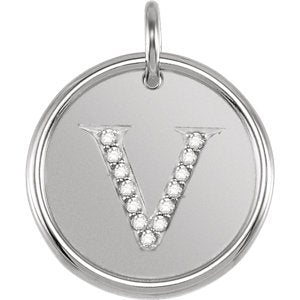 Diamond Initial "V" Pendant, Rhodium-Plated 14k White Gold (.06 Ctw, Color GH, Clarity I1)