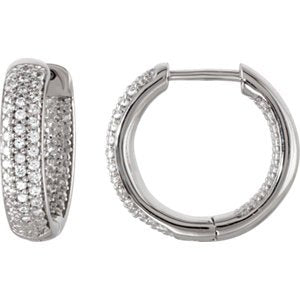 CZ Inside-Outside Hoop Earrings, Sterling Silver (14.28mm)