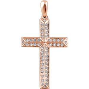 Diamond Angled Cross 14k Rose Gold Pendant (.5 Ctw, H+ Color, I1 Clarity)
