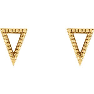 Petite Triangle Bead Trim Stud Earrings, 14k Yellow Gold