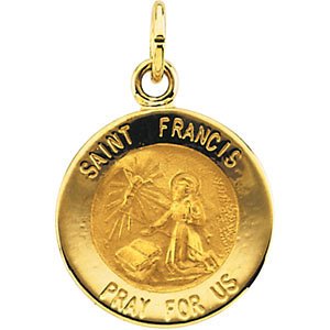 14k Yellow Gold Round St. Francis of Assisi Medal (18.25 MM)