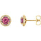 Pink Tourmaline and Diamond Halo-Style Earrings, 14k Yellow Gold (5MM) (.16 Ctw, G-H Color, I1 Clarity)