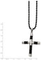 Stainless Steel and Black Leather, Black IP Cross Pendant Necklace, 24"