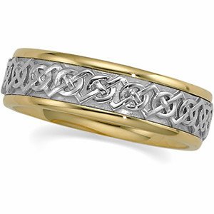 7mm 14k Yellow and White Gold Celtic-Inspired Two-Tone Band, Size 5.5