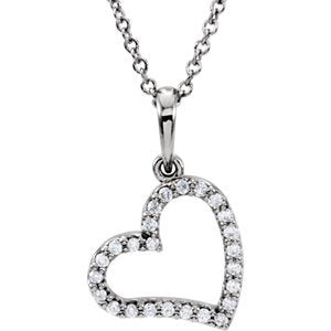 25-Stone Diamond Silhouette Heart 14k White Gold Pendant Necklace, 16" (1/8 Cttw)