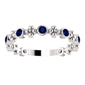 Chatham Created Blue Sapphire Beaded Ring, Rhodium-Plated Sterling Silver