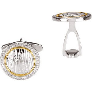 Diamond Elephant Skin Embossed Cuff Links, Sterling Silver, 14k Yellow Gold (.50 Ctw, GH Color, Clarity I1 )