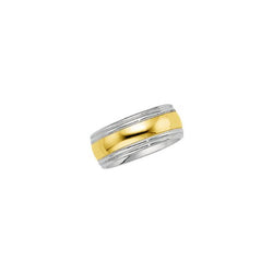 8mm 14k White and Yellow Gold Two-Tone Comfort-Fit Double Milgrain Band, Sizes 6 to 14.5