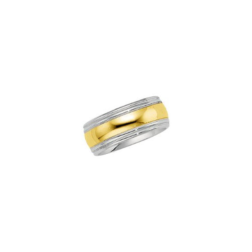 8mm 14k White and Yellow Gold Two-Tone Comfort-Fit Double Milgrain Band, Sizes 5 to 16