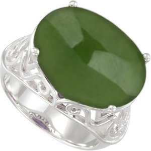 8.3 Ct Nephrite Jade Ring in Sterling Silver Filigree, Size 10