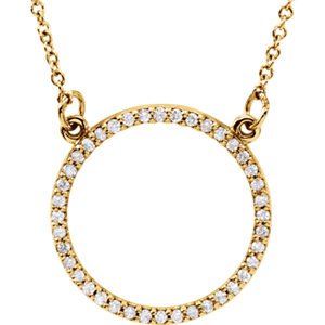 Petite Diamond Circle Pendant 14k Yellow Gold Necklace, 16" (1/6 Cttw)