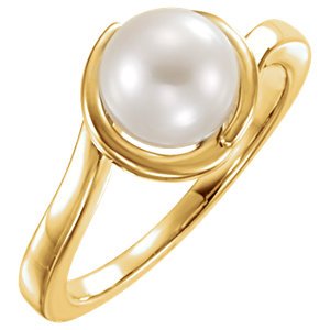 White Freshwater Cultured Pearl Bypass Ring, 14k Yellow Gold (6.5-8mm) Size 7