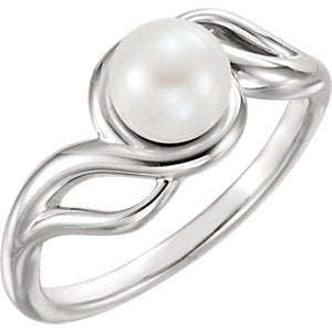 White Freshwater Cultured Pearl Ring, Rhodium-Plated 14k White Gold (6.5-7.00mm)