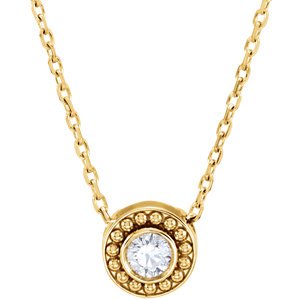 Diamond Solitaire Granulated Bead Design Slide 14k Yellow Gold Pendant Necklace, 16" (.10 Cttw)