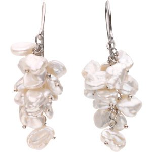 Sterling Silver Freshwater Keshi White Cultured Pearl Earring 8.00-9.00 MM