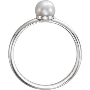 White Freshwater Cultured Pearl Solitaire Ring, Rhodium-Plated 14k White Gold (5.5-6mm) Size 7