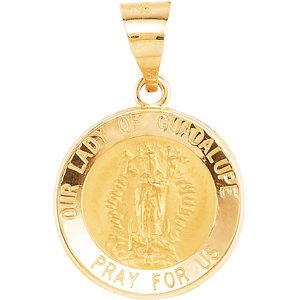 14k Yellow Gold Round Hollow Our Lady of Guadalupe Medal (15 MM)