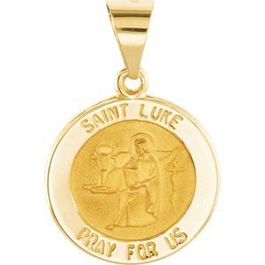 14k Yellow Gold Round Hollow St. Luke Medal (14.75MM)