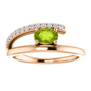 Peridot and Diamond Bypass Ring, 14k Rose Gold (.125 Ctw, G-H Color, I1 Clarity)