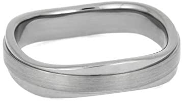 The Men's Jewelry Store (Unisex Jewelry) Wavy Ring 4.5mm Brushed Titanium Comfort-Fit Wedding Band, Size 11.75