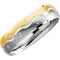 2-Tone Sand-Finished Engraved Comfort Fit 6mm 14k White and Yellow Gold Domed Band