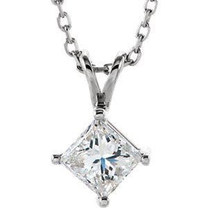 Princess-Cut Diamond Solitaire Pendant Necklace, Rhodium Plate 14k White Gold, 18" (1/2 Ctw, GH, I1)