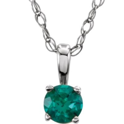 Children's Emerald 'May' Birthstone 14k White Gold Pendant Necklace, 14"