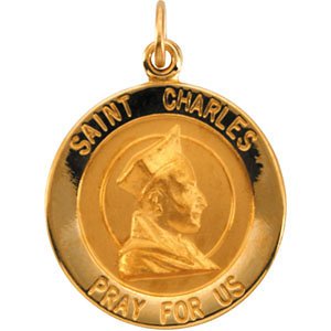 14k Yellow Gold St. Charles Medal Patron Saint of Catechists and Seminarians