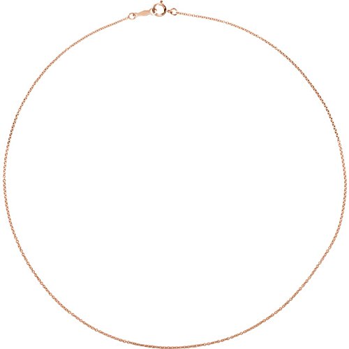 14k Rose Gold 1mm Solid Cable Chain Necklace, 16"