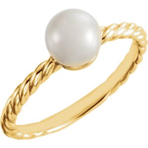 White Freshwater Cultured Pearl Rope-Trim Ring, 14k Yellow Gold (6.50-7.00mm)