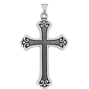 Fancy Trefoil Cross 14k White Gold Pendant