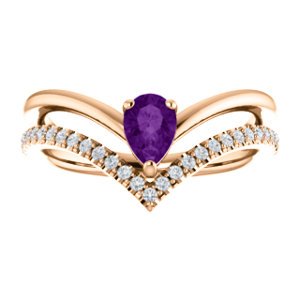 Amethyst Pear and Diamond Chevron 14k Rose Gold Ring (.145 Ctw,G-H Color, I1 Clarity)