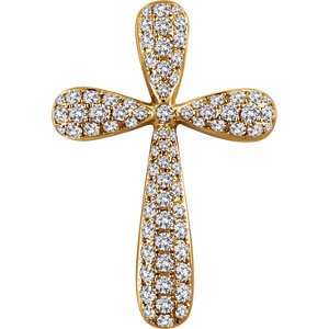 Diamond Petal Cross Pendant, Rhodium-Plated 14k Yellow Gold (1 Ctw, H+ Color, I1 Clarity)