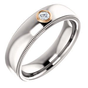 Men's Rhodium-Plated 14k White Gold Diamond and 14k Rose Gold 6mm Milgrain Band (.03 Ctw, Color G-H, SI2-SI3 Clarity) Size 11