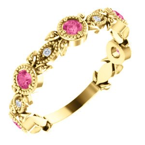 Pink Tourmaline and Diamond Vintage-Style Ring, 14k Yellow Gold (0.03 Ctw, G-H Color, I1 Clarity)
