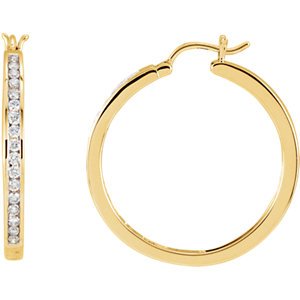 Diamond Channel Set Hoop Earrings, 14k Yellow Gold (1/2 Ctw, Color G-H, Clarity I1)
