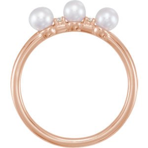 White Freshwater Cultured Pearl, Diamond Stackable Ring, 14k Rose Gold (3.5mm)(.03Ctw, Color G-H, Clarity I1)
