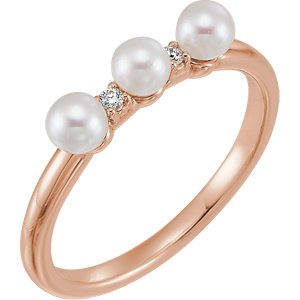 White Freshwater Cultured Pearl, Diamond Stackable Ring, 14k Rose Gold (3.5mm)(.03Ctw, Color G-H, Clarity I1)