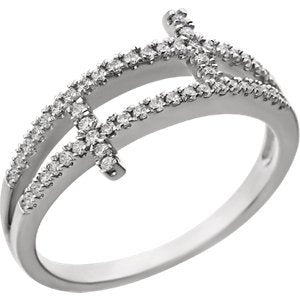 CZ Sideways Double Cross Rhodium Plate Sterling Silver Ring